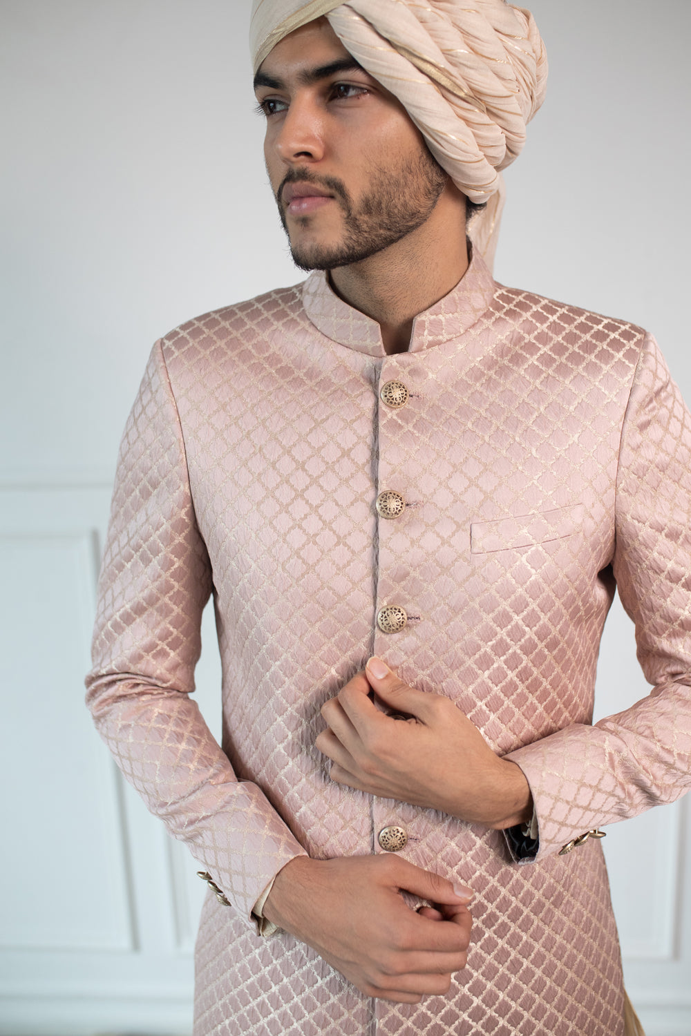 Pale Patterned Sherwani - Auraya Fashion -  - #tag1# - #tag2# - #tag3# - #tag3#