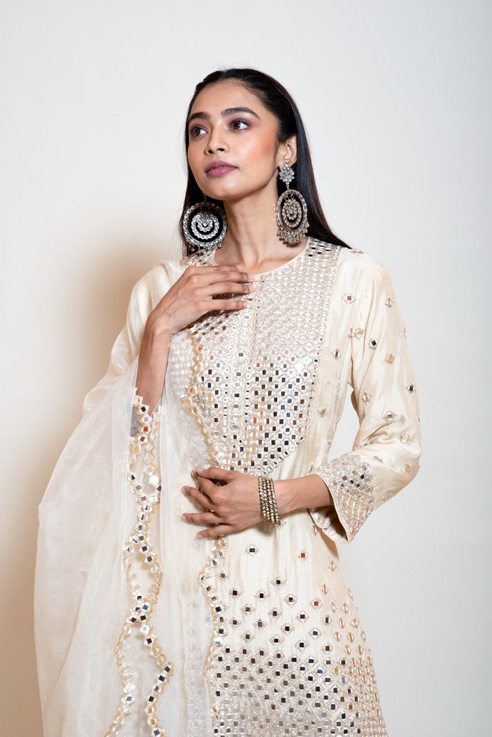 Ivory Mirrorwork Sharara Set