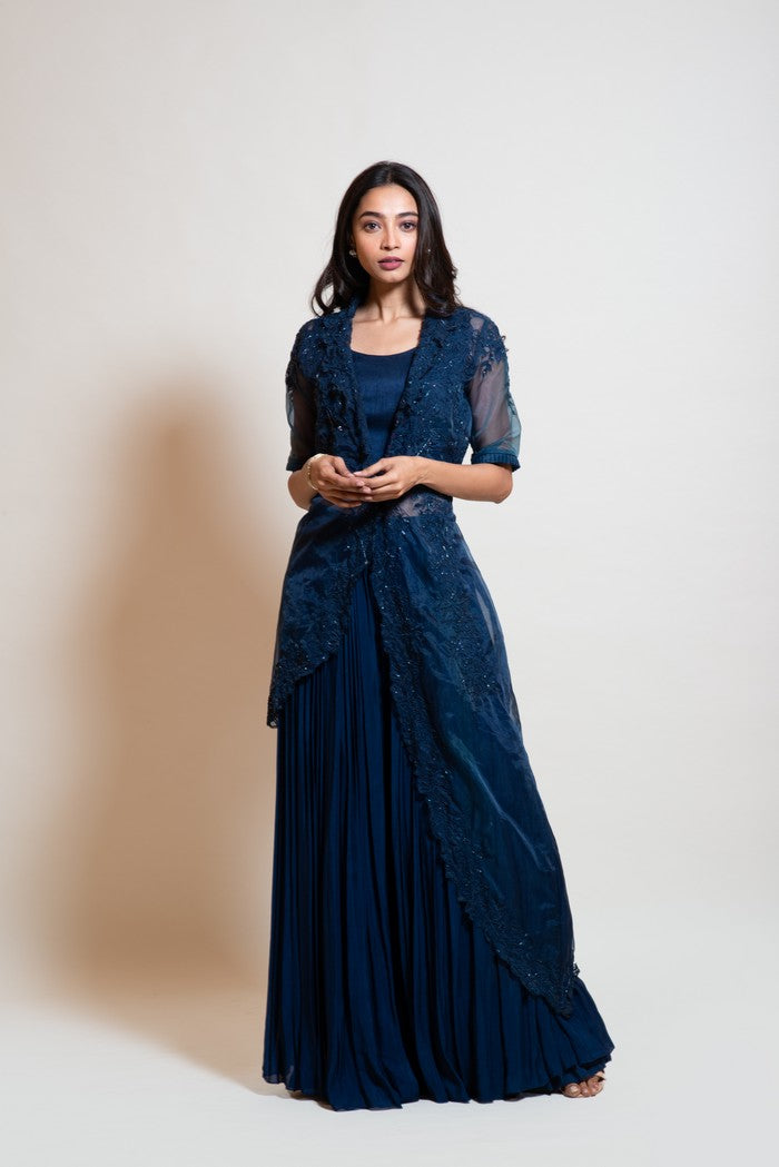 Navy Blue Long Jacket Set