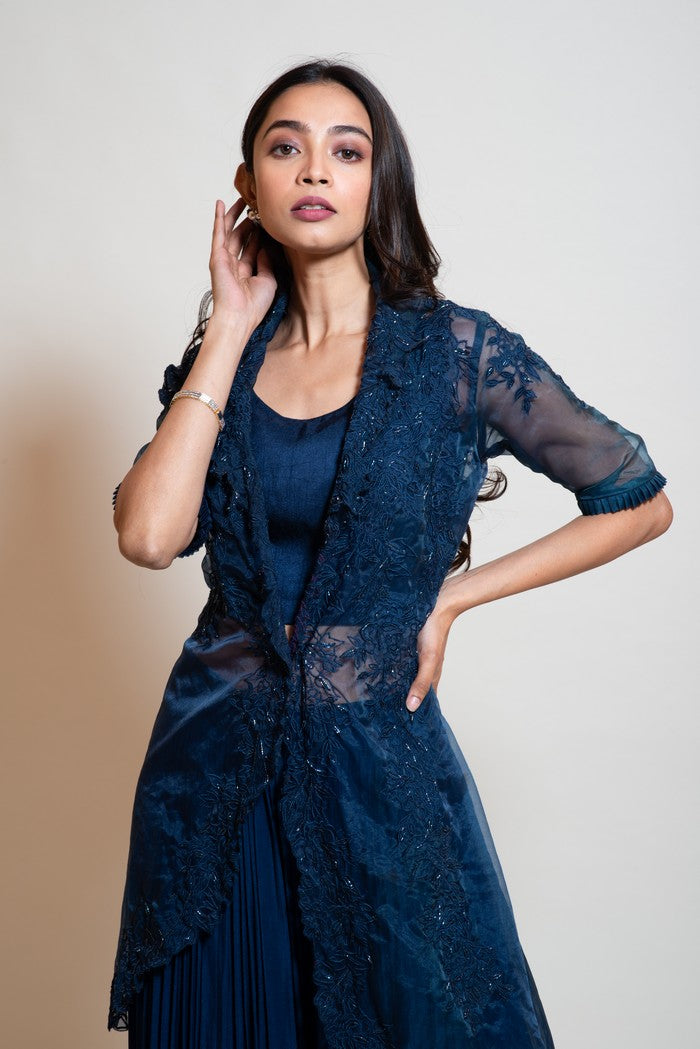 Navy Blue Long Jacket Set
