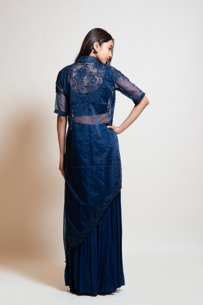 Navy Blue Long Jacket Set