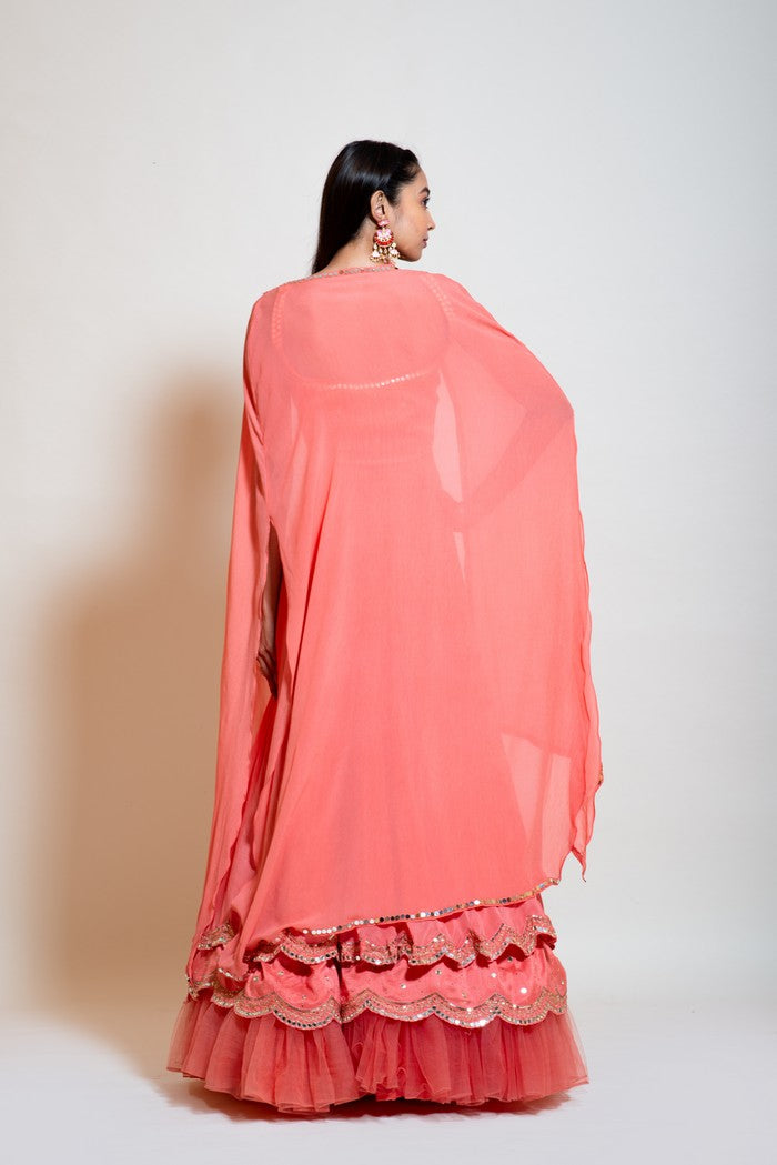 Peach Mirror Lehenga Set