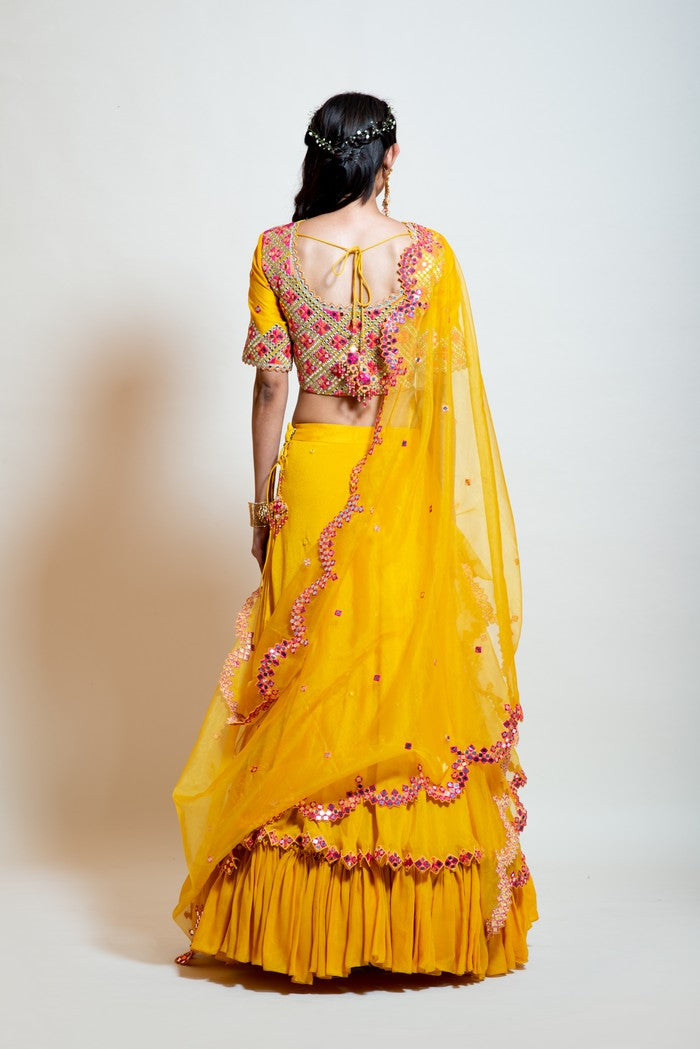 Chrome Yellow  Double Layered Mirror Lehenga set