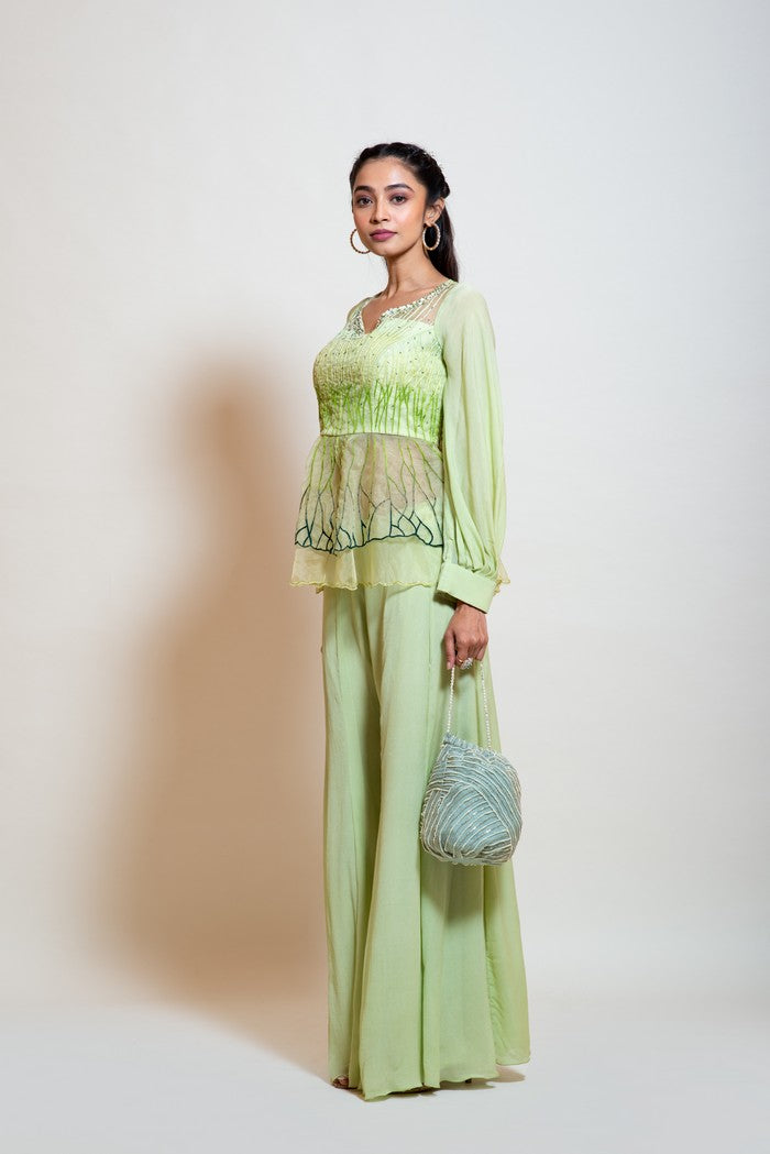 Lime Green Sheer Peplum Set