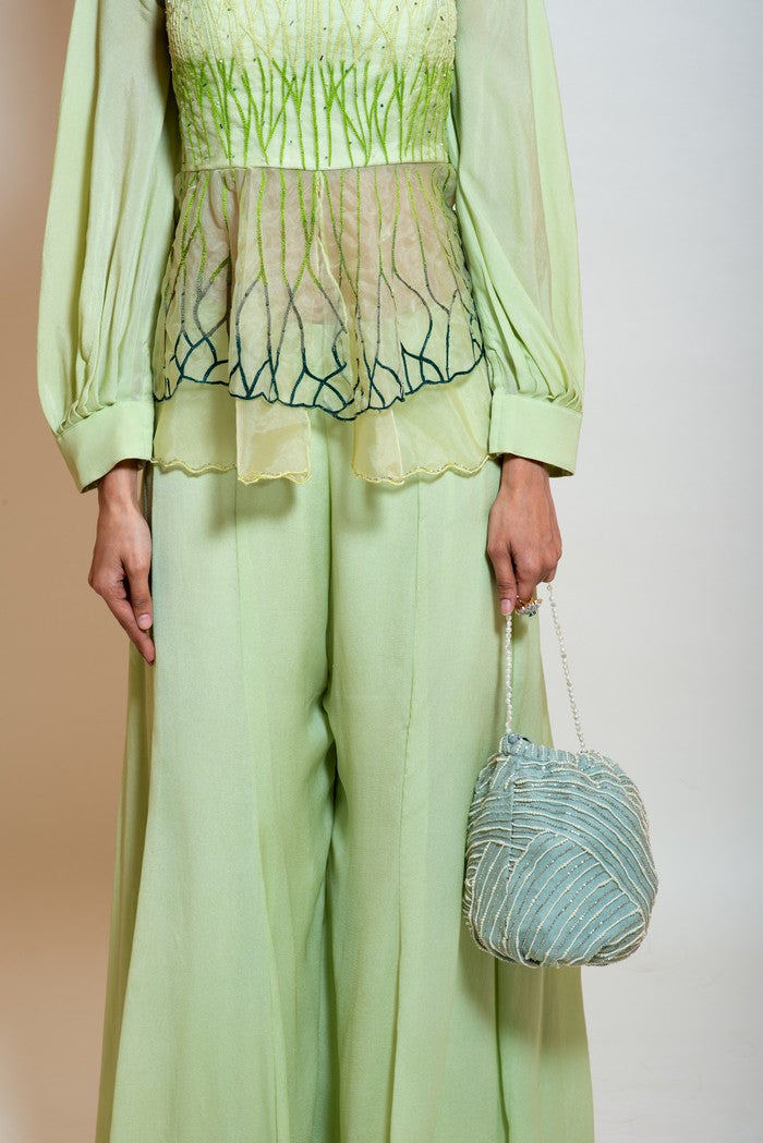 Lime Green Sheer Peplum Set