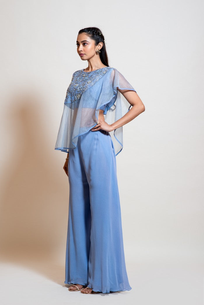 Light Blue  Crop Top  & Flared Pant Set