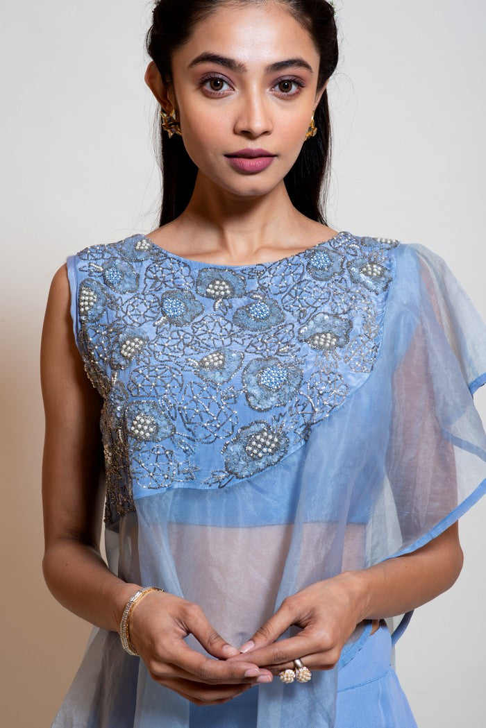 Light Blue  Crop Top  & Flared Pant Set