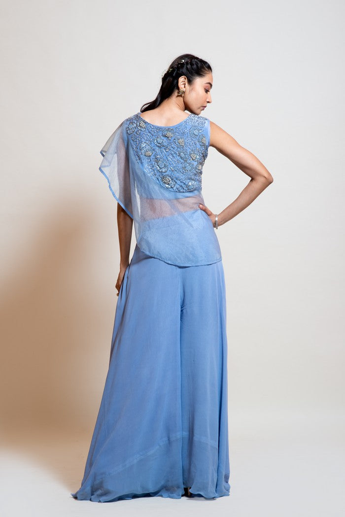 Light Blue  Crop Top  & Flared Pant Set