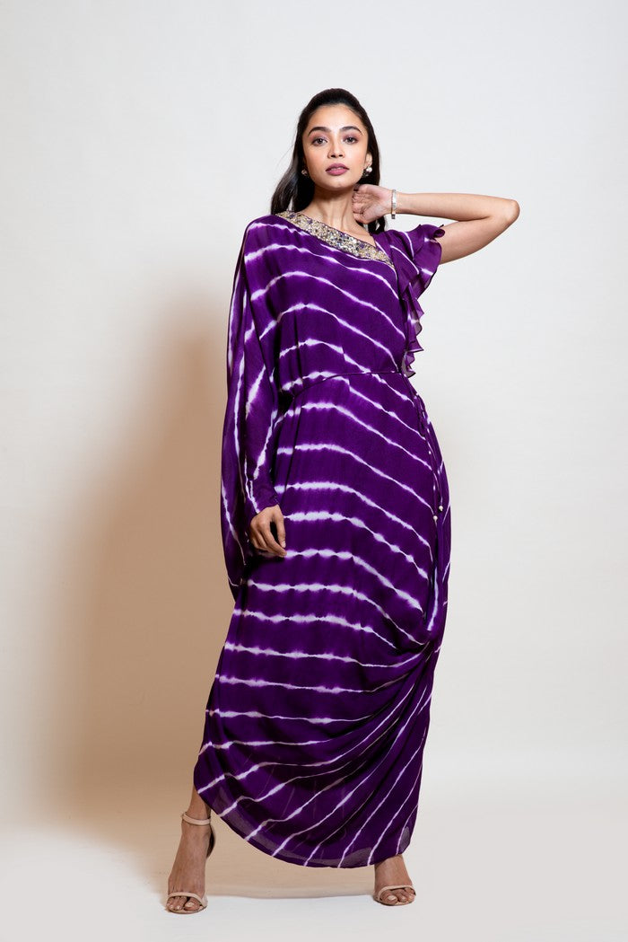 Plum Leheriya Draped Kaftan