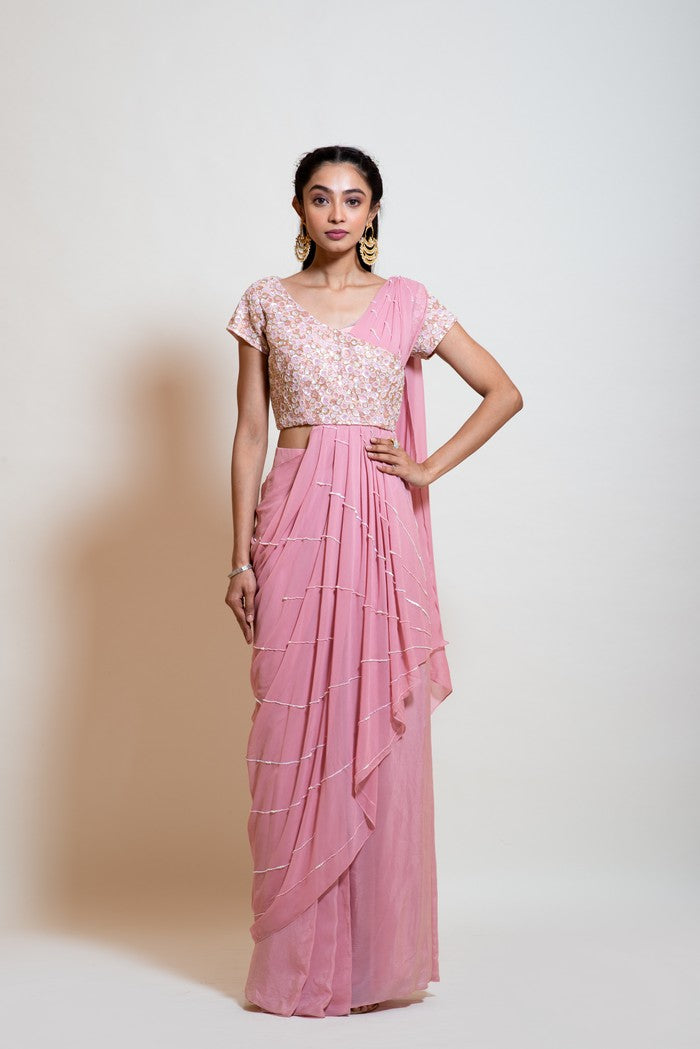 Blush Pink Drape Skirt Set