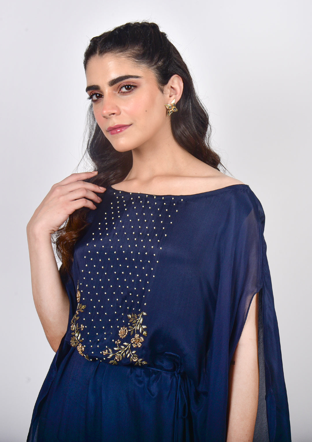 Navy Blue Embellished Kaftan