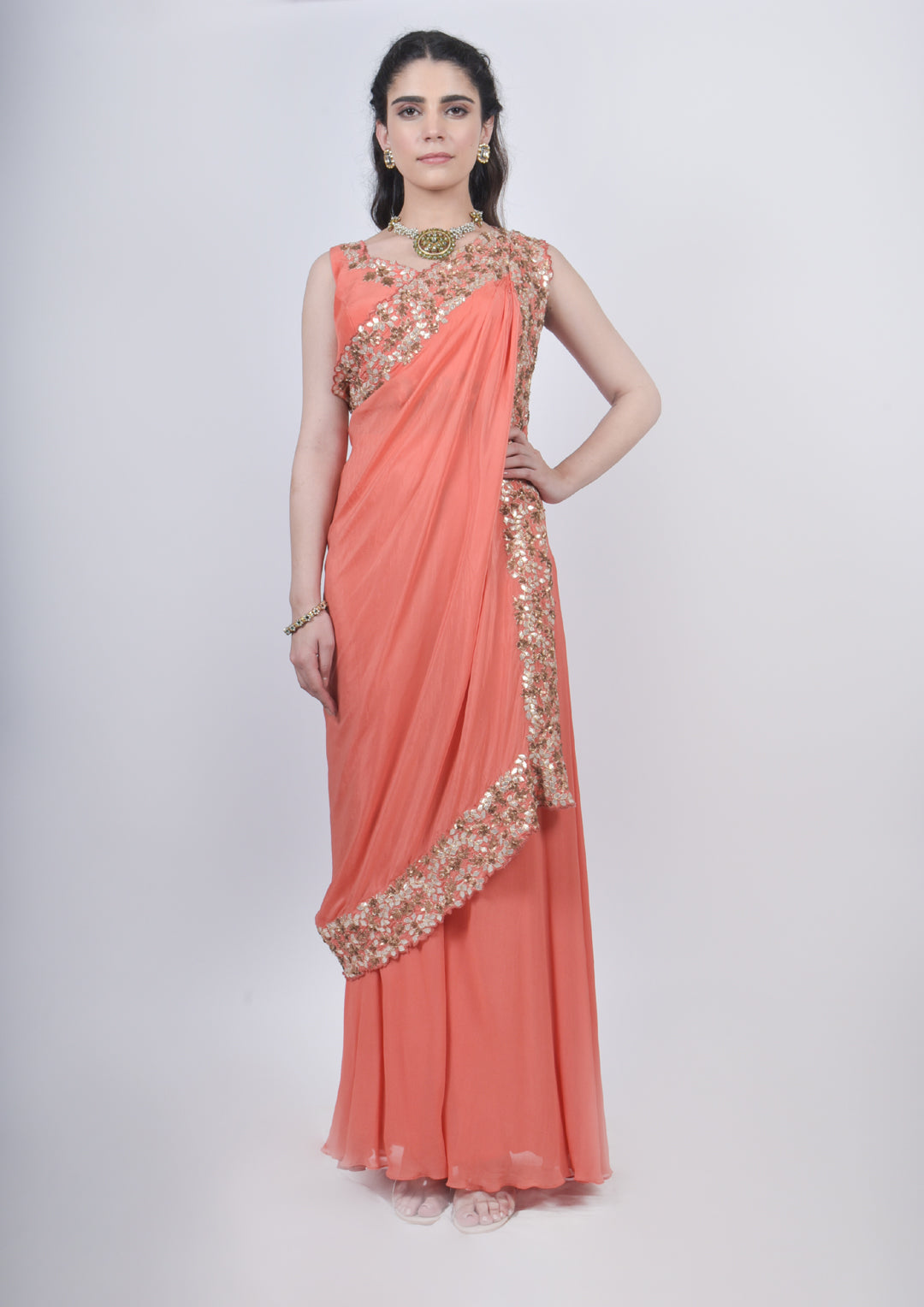 Orange Pant Saree set