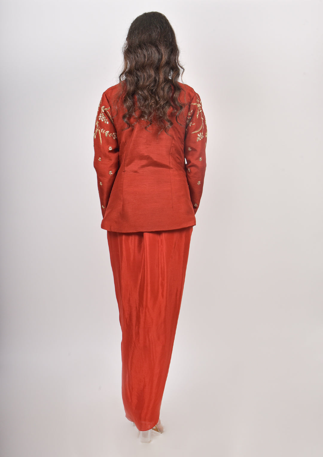 Rust Jacket Drape Skirt Set