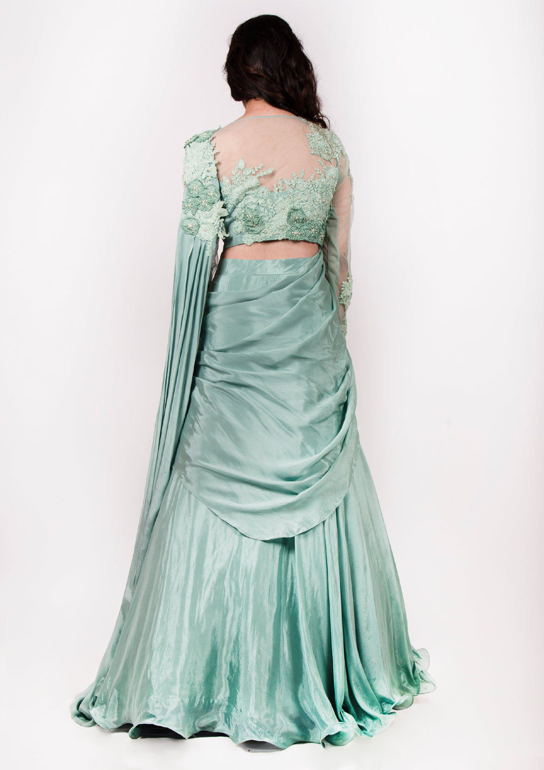 Pista green Drape Saree