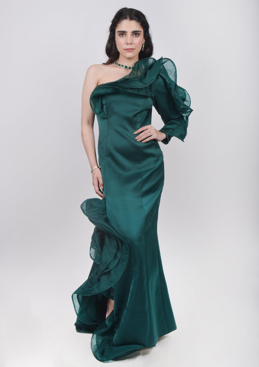 Emerald Green Ruffle Gown