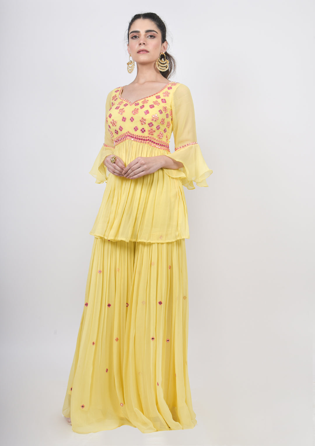 Lemon Yellow Sharara Set