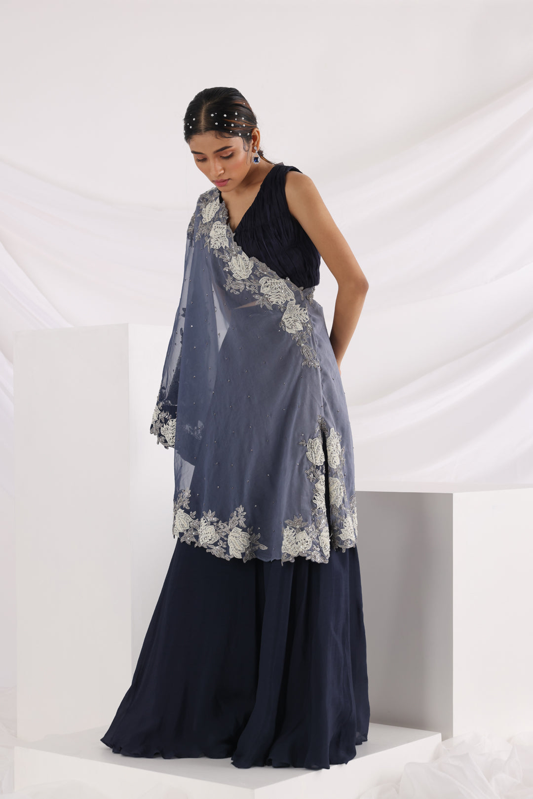 Blue dream one shoulder cape set