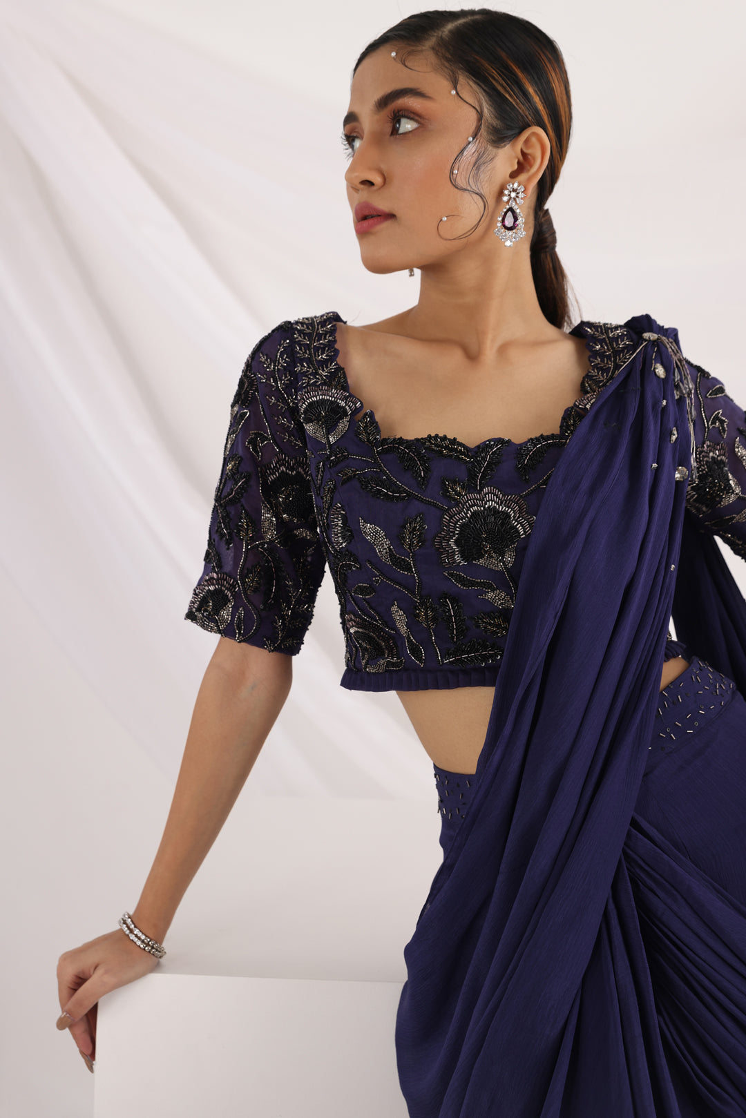 Ultramarine draped saree set
