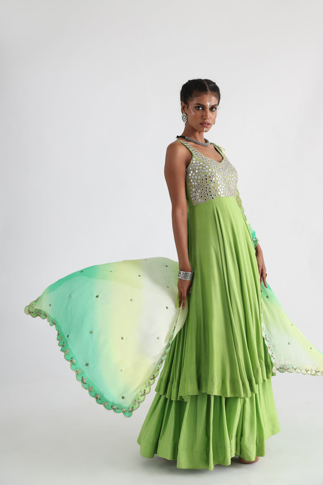 Green mirrorwork anarkali