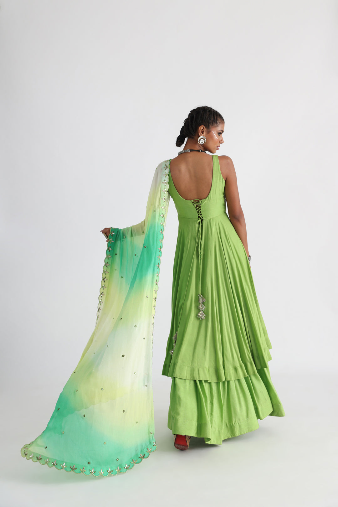 Green mirrorwork anarkali