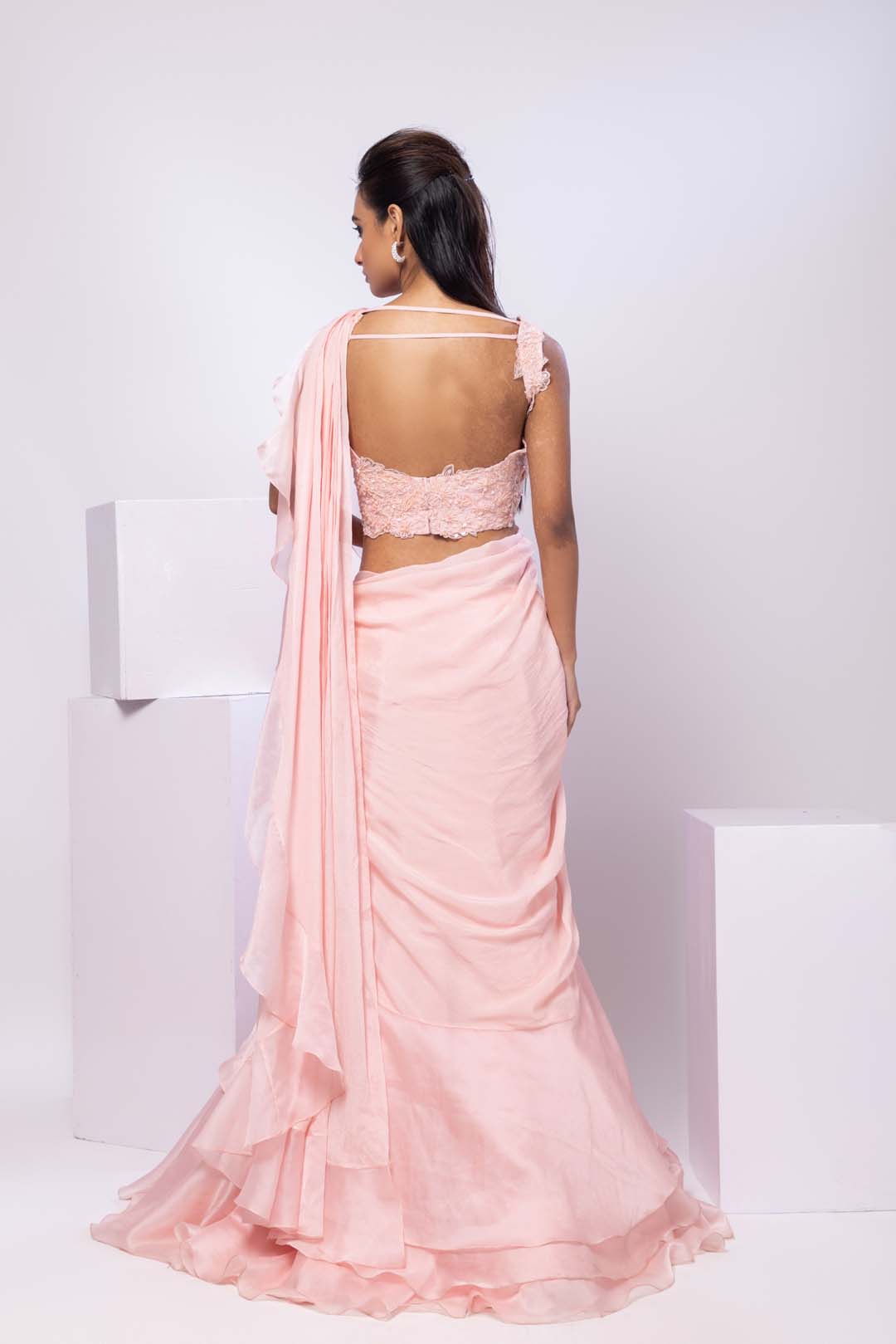 Nova pink drape saree set