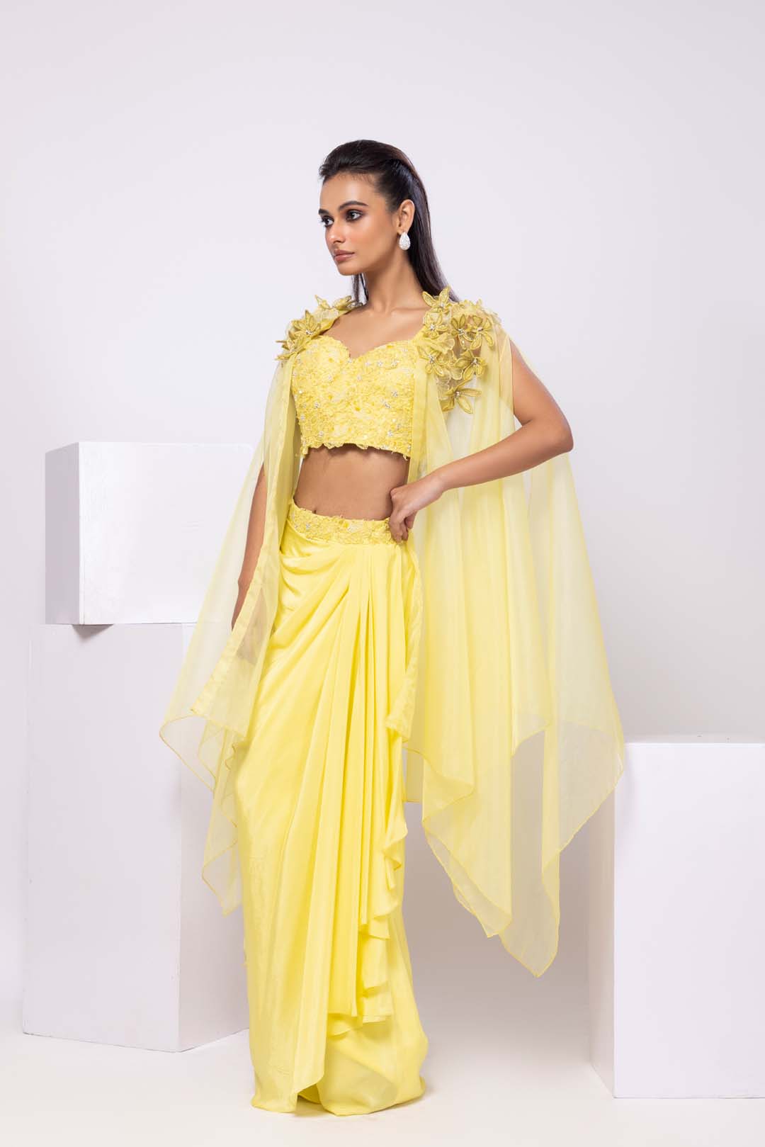 Sunlit cape and drape skirt set