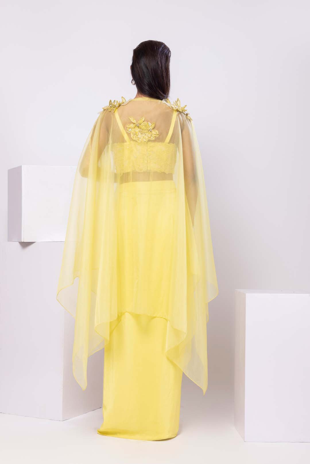 Sunlit cape and drape skirt set