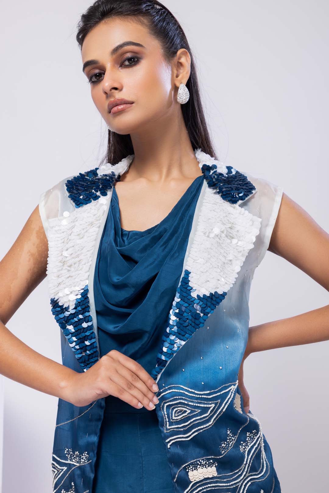 Navy Prairie sequin jacket set