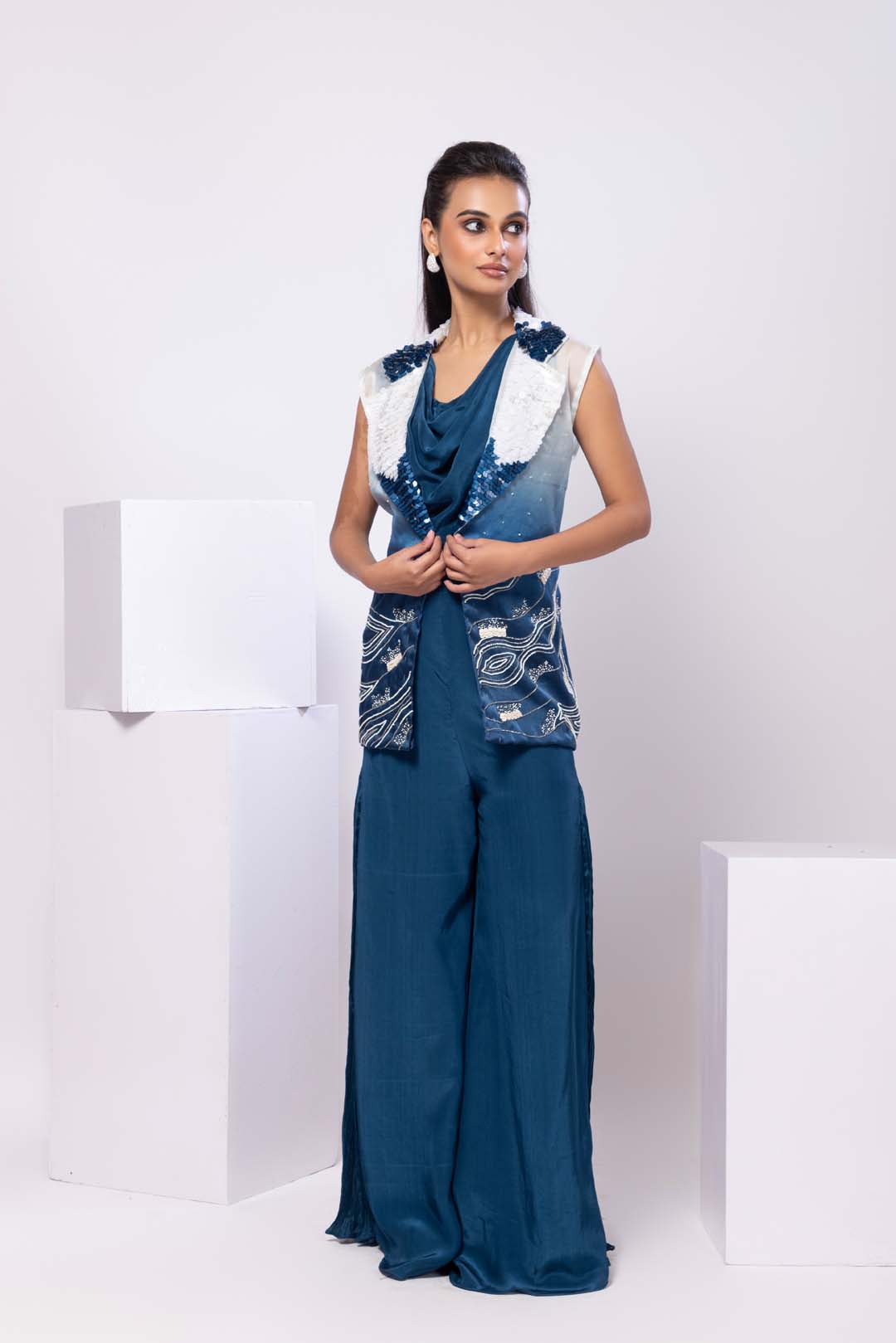 Navy Prairie sequin jacket set