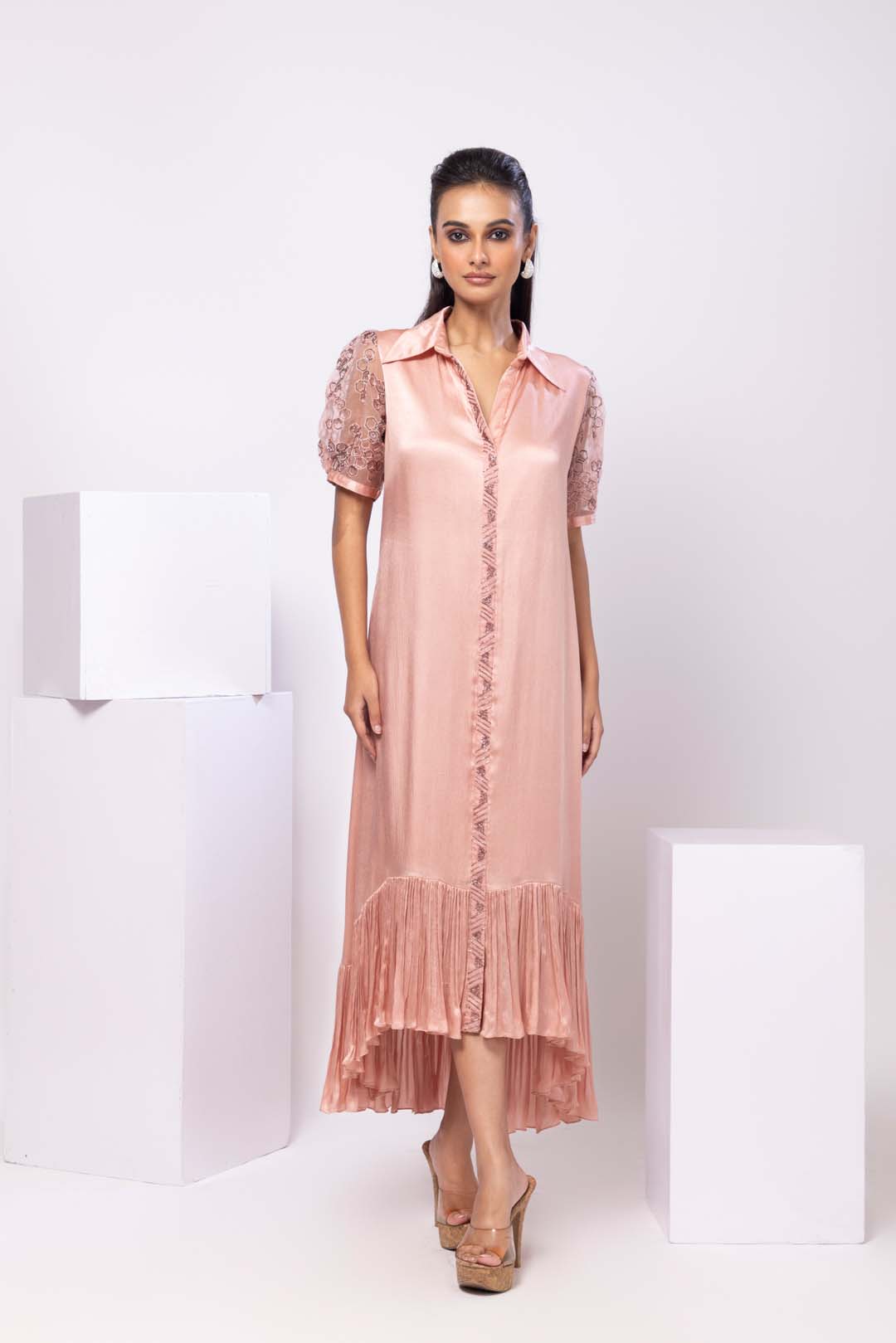 Rosewood Ruffle Shirt Dress