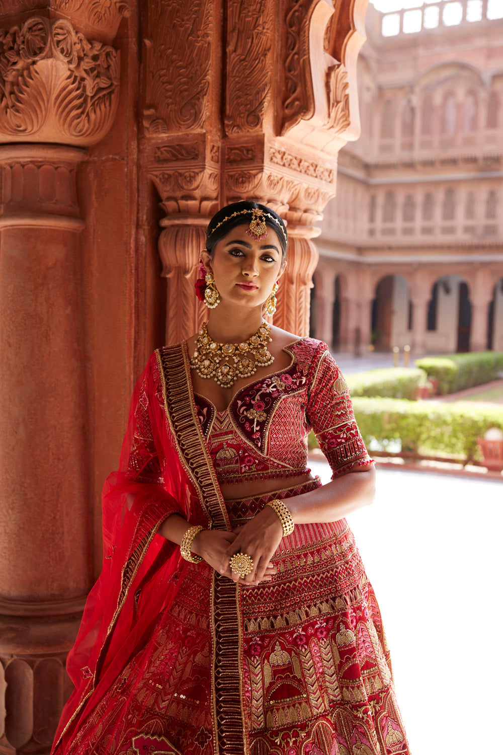 "Aari" Red Bridal Lehenga Set