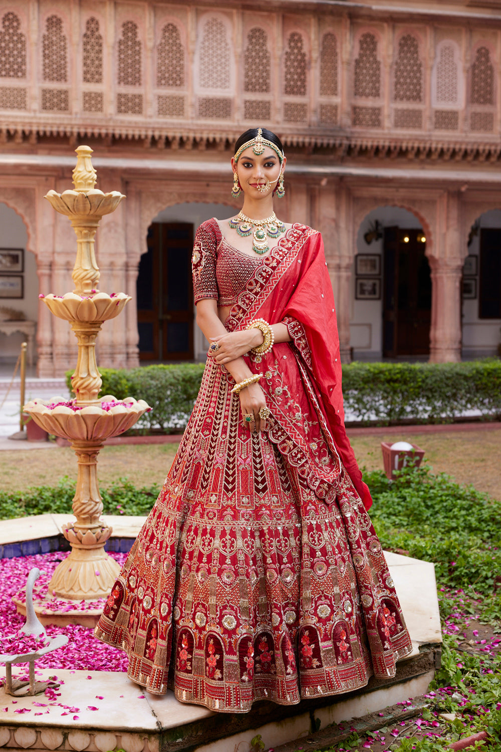 "Aashi" Red Hand Embroidered Bridal Lehenga Set