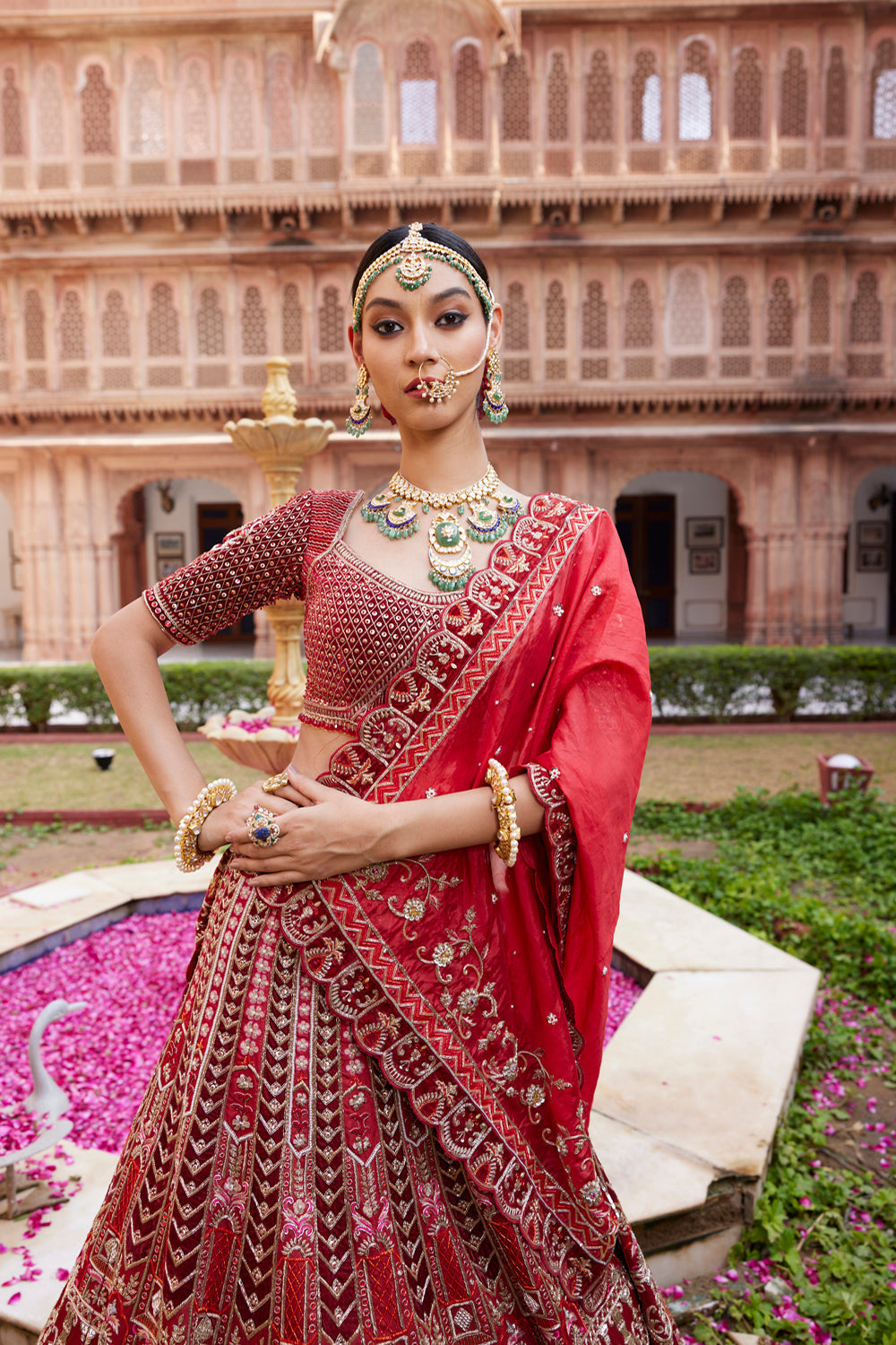 "Aashi" Red Hand Embroidered Bridal Lehenga Set