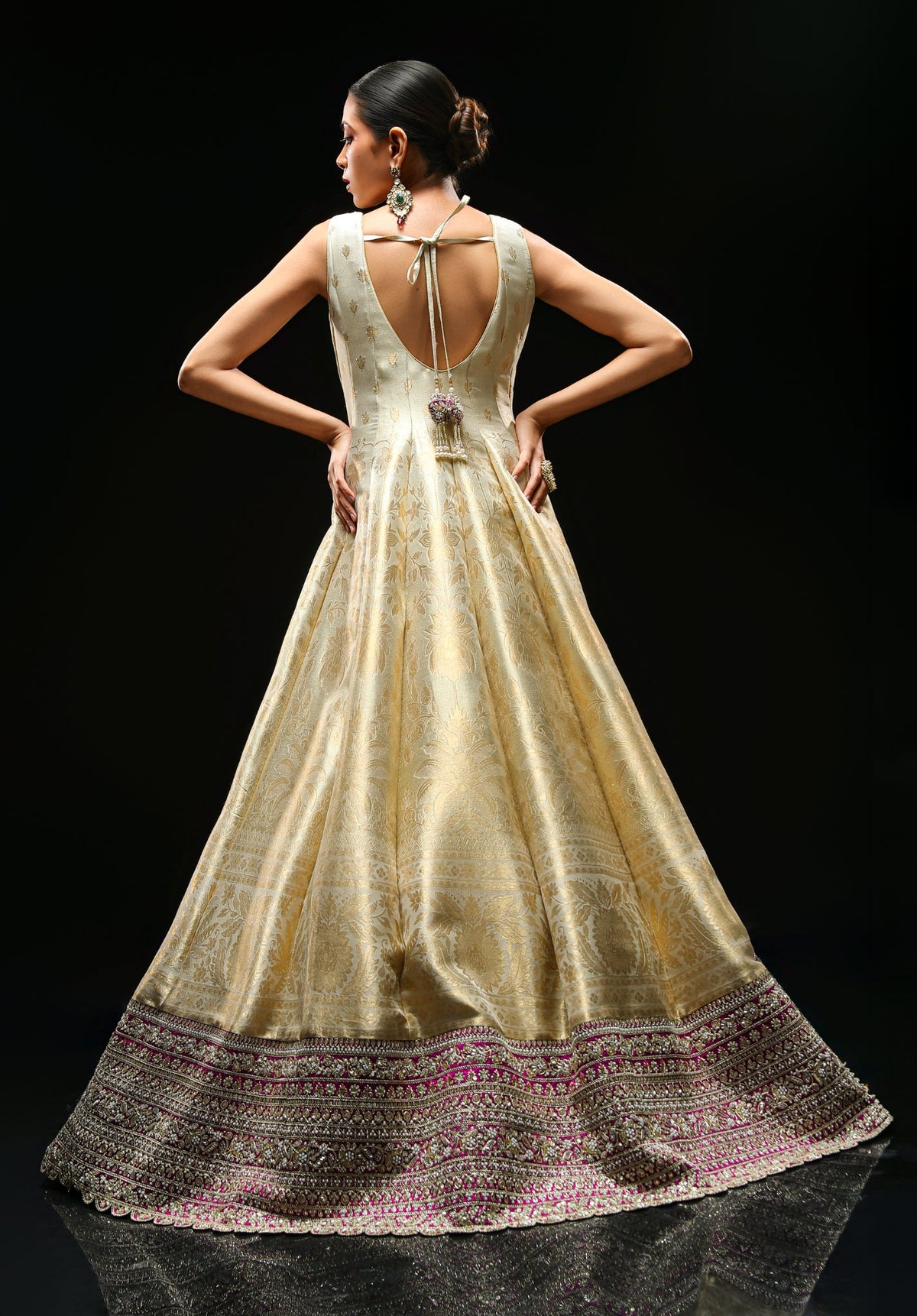 Roohani-gold-wine-banarasi-anarkali-set-with-dupatta-potli
