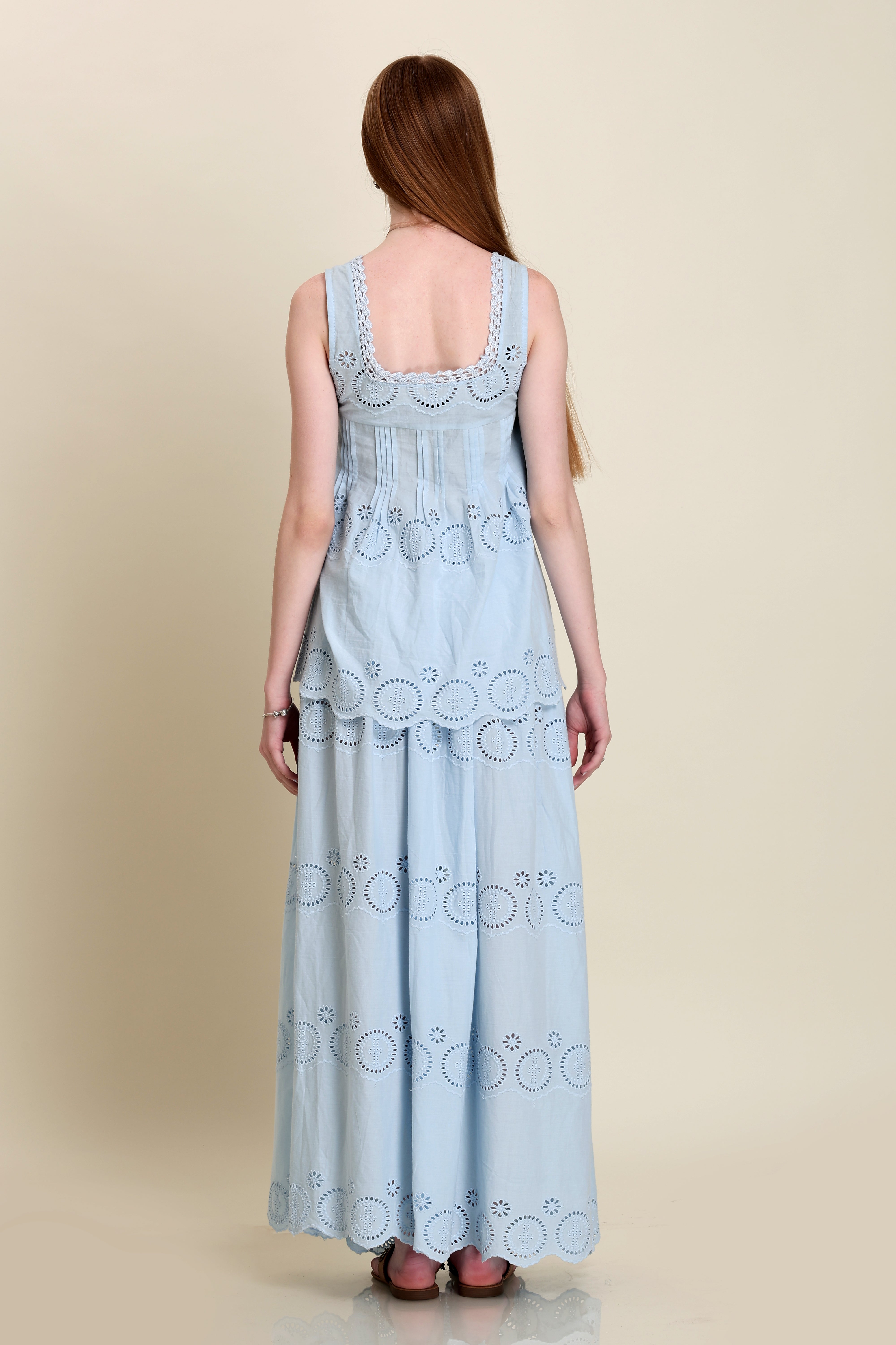 Sky-blue schiffli fabric co-ord set