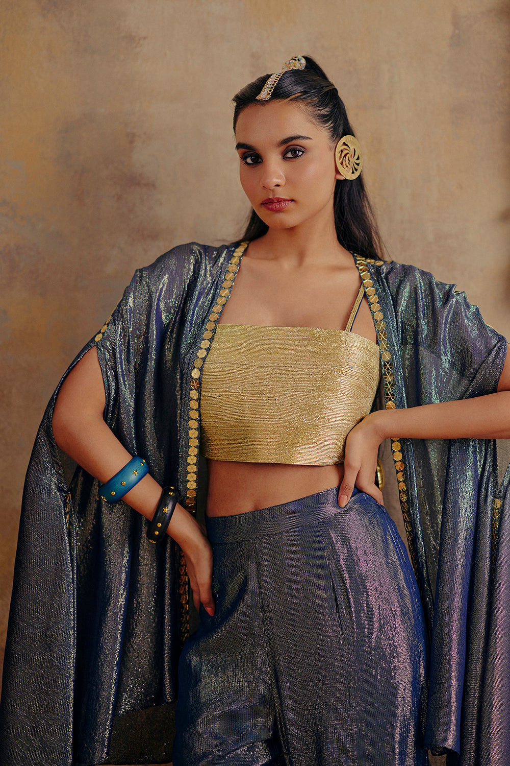 Kanak Lurex Georgette Festive Ensemble with Metallic Flared Pants