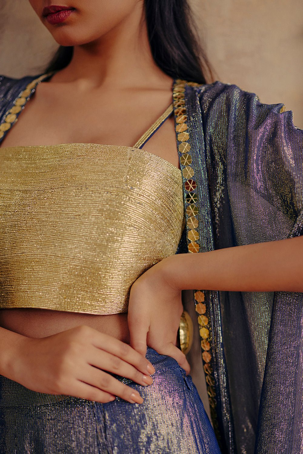 Kanak Lurex Georgette Festive Ensemble with Metallic Flared Pants