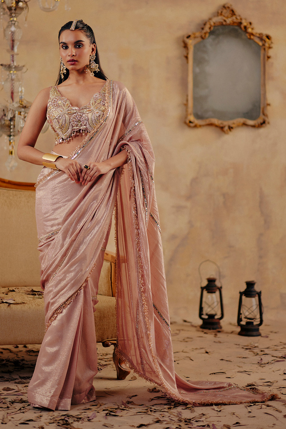 Afsana Blush Pink Lurex Georgette Saree with Sculpted Blouse