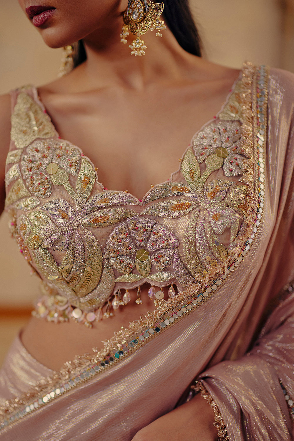 Afsana Blush Pink Lurex Georgette Saree with Sculpted Blouse