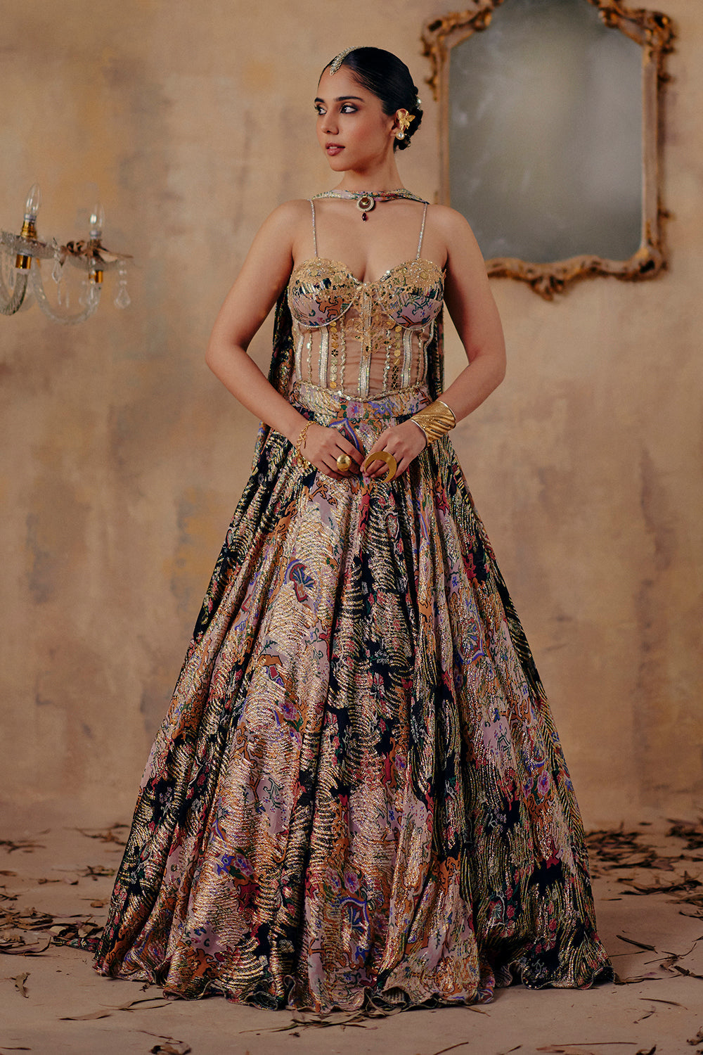 Noorin Multi-Color Mirror Work Lurex Georgette Lehenga Set