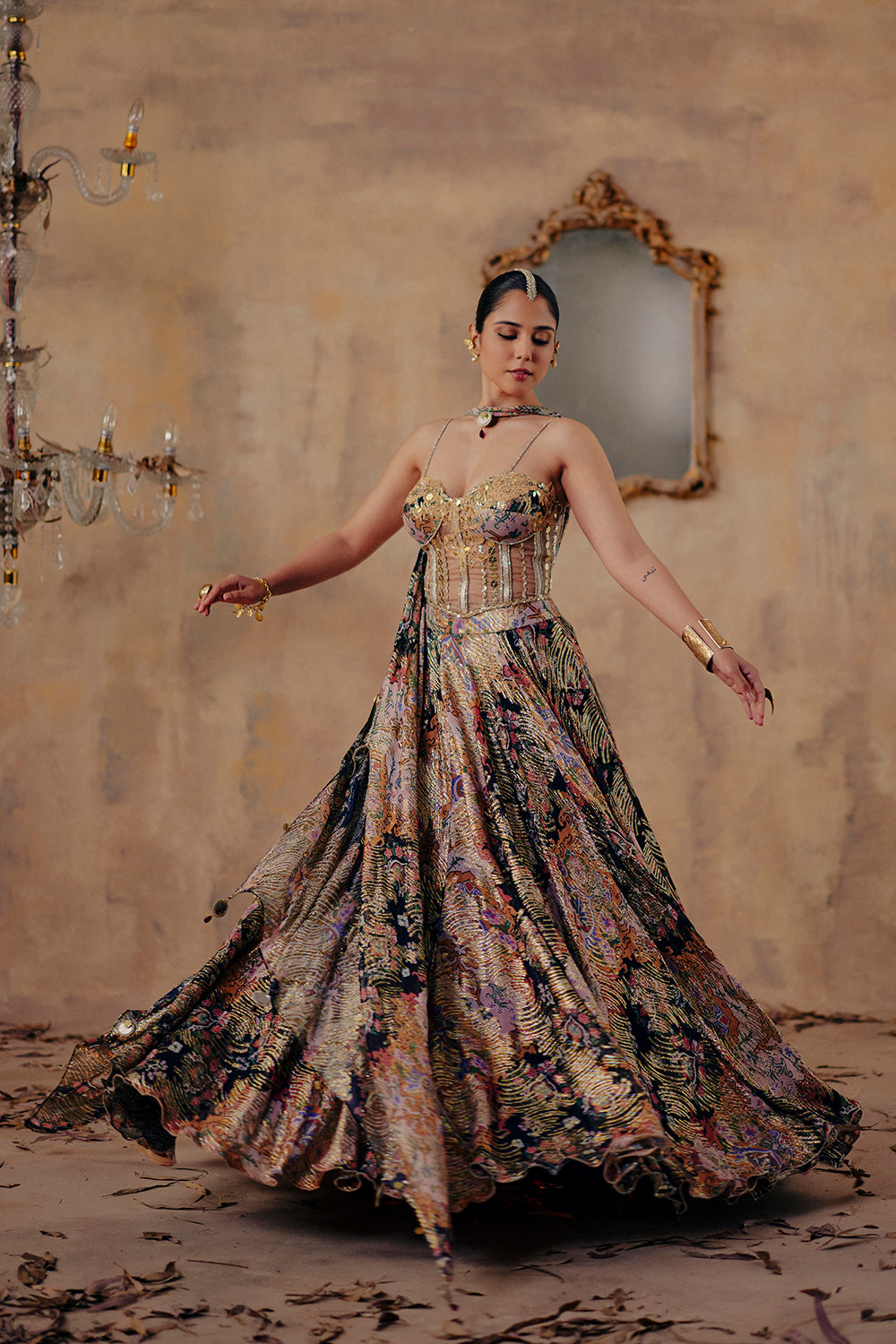 Noorin Multi-Color Mirror Work Lurex Georgette Lehenga Set