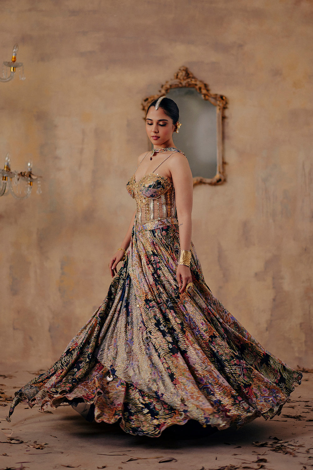 Noorin Multi-Color Mirror Work Lurex Georgette Lehenga Set