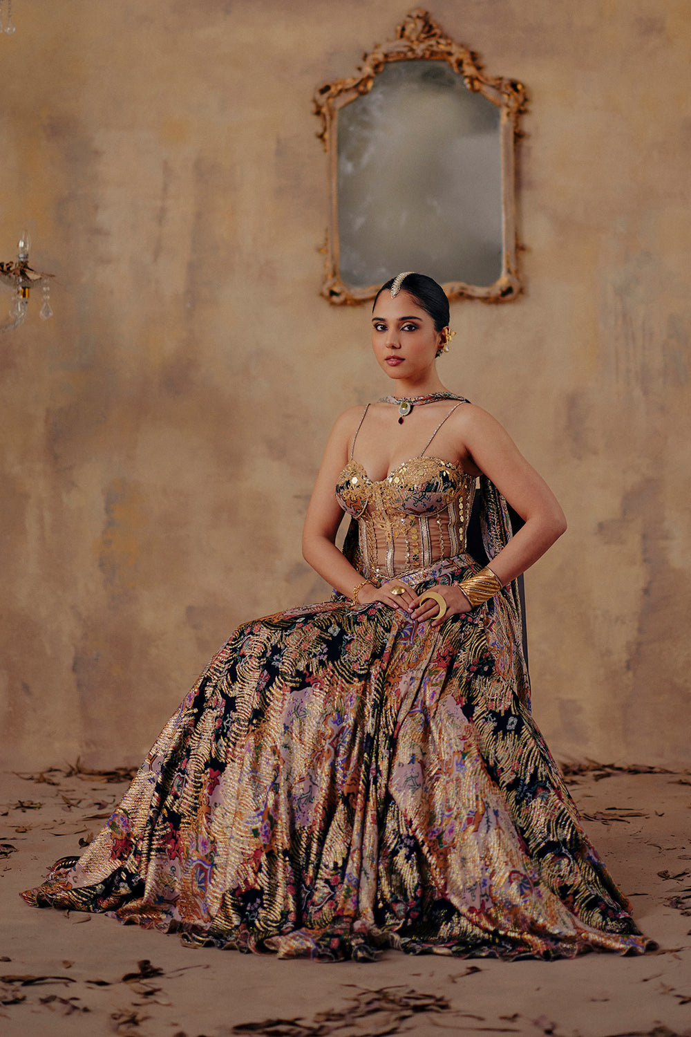 Noorin Multi-Color Mirror Work Lurex Georgette Lehenga Set