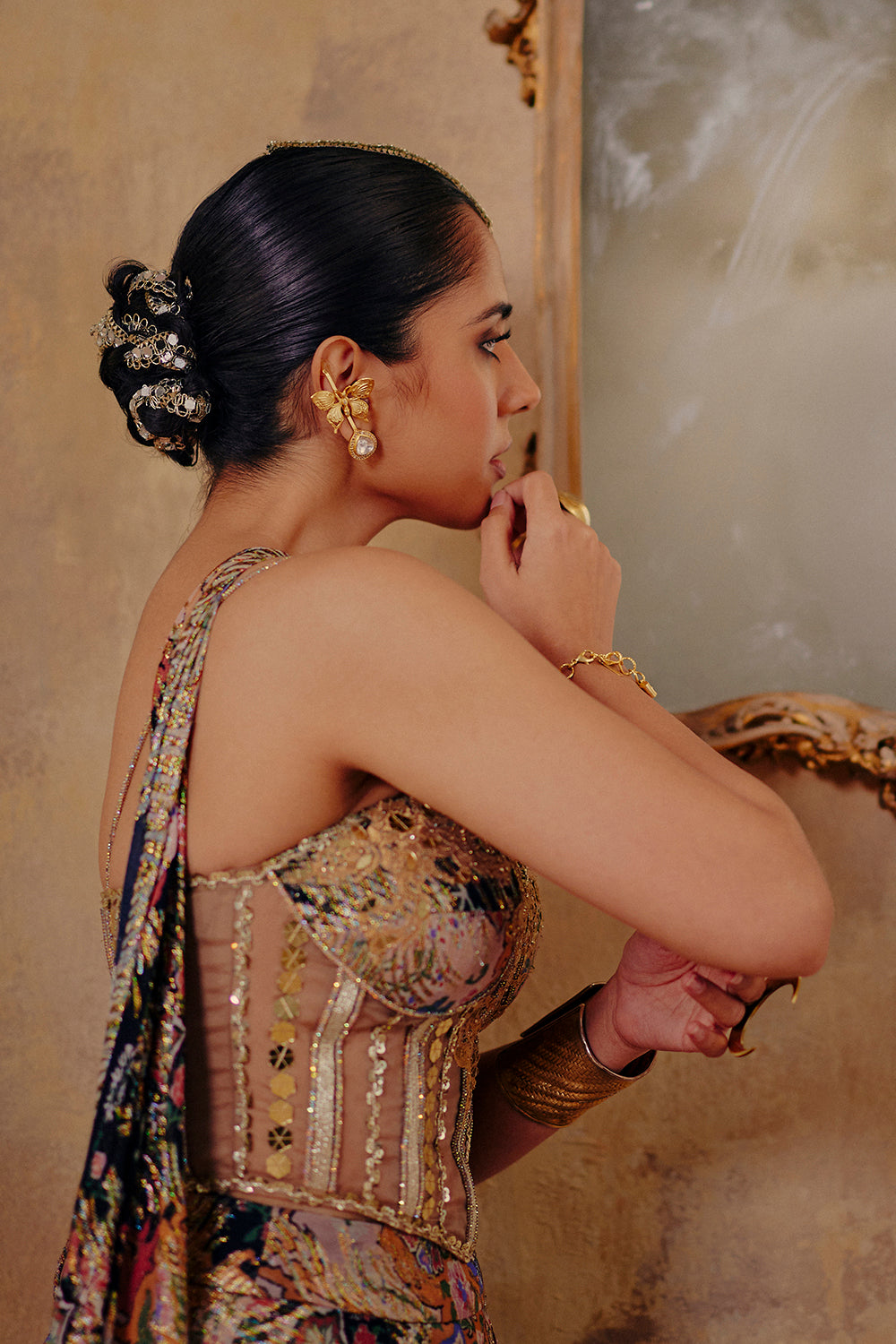 Noorin Multi-Color Mirror Work Lurex Georgette Lehenga Set