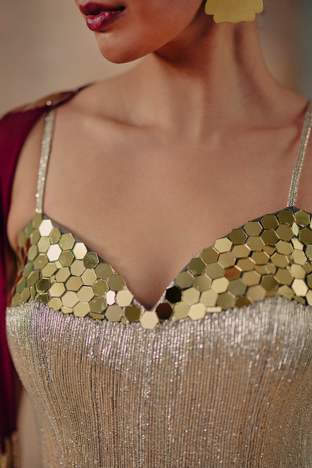 Sunehri Lau Wine Georgette Corset Lehenga Set for Festive Weddings