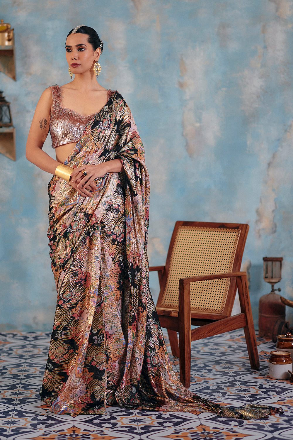 Zehn Multi Toned Metallic Lurex Georgette Saree for Cocktail Evenings