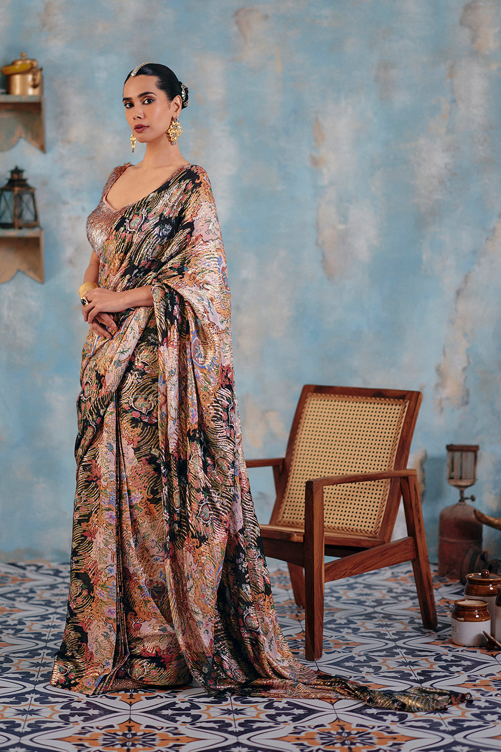 Zehn Multi Toned Metallic Lurex Georgette Saree for Cocktail Evenings