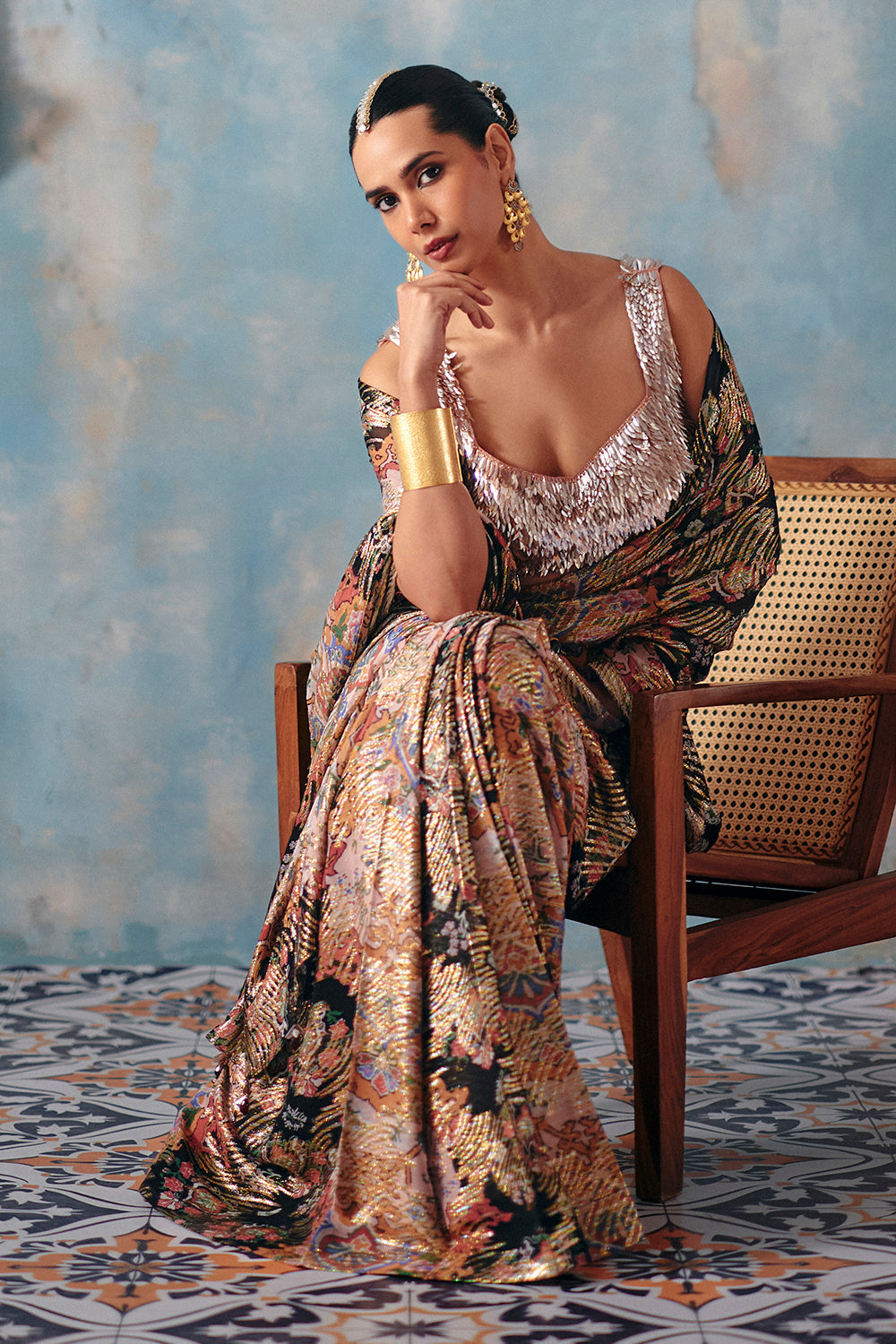 Zehn Multi Toned Metallic Lurex Georgette Saree for Cocktail Evenings