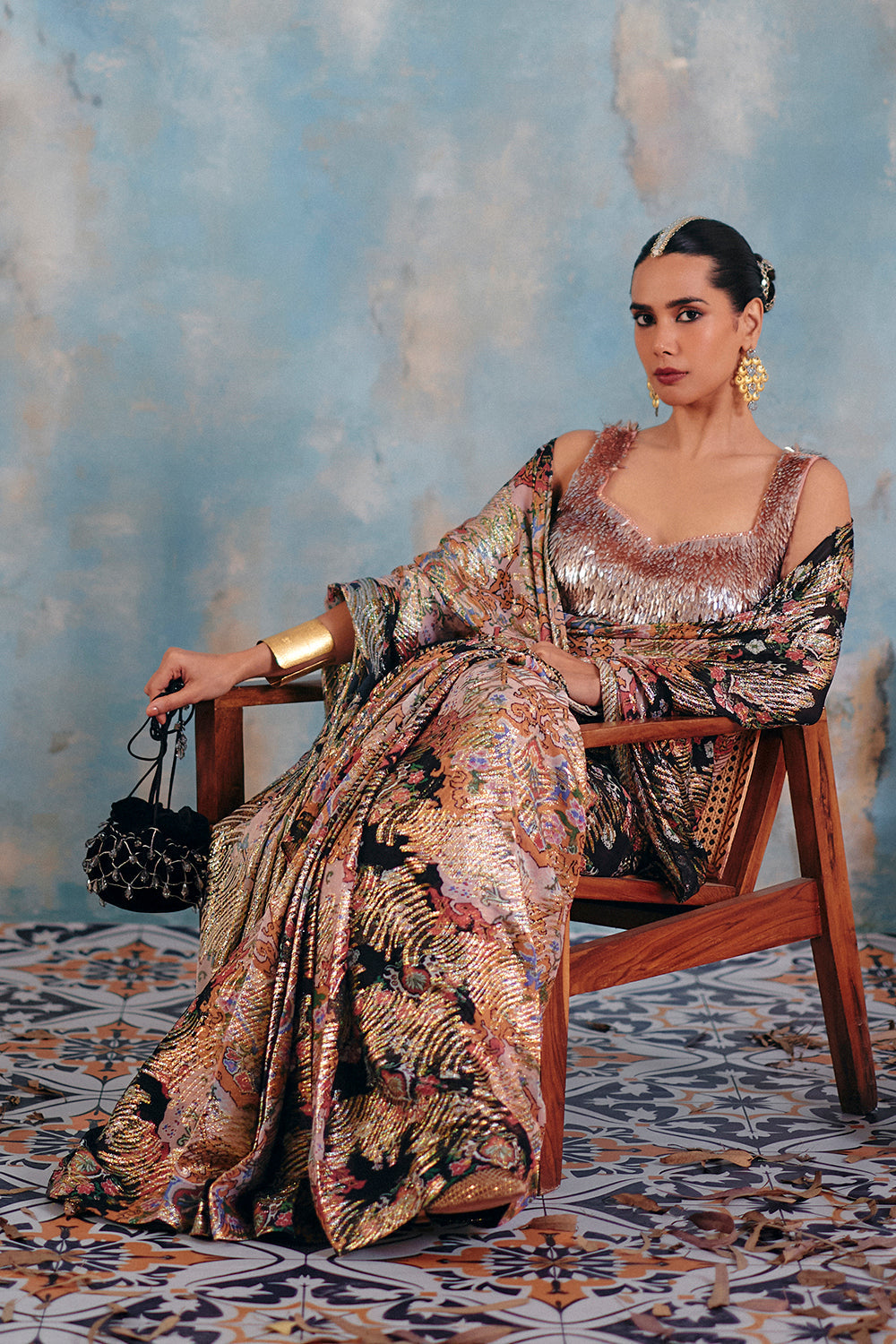 Zehn Multi Toned Metallic Lurex Georgette Saree for Cocktail Evenings