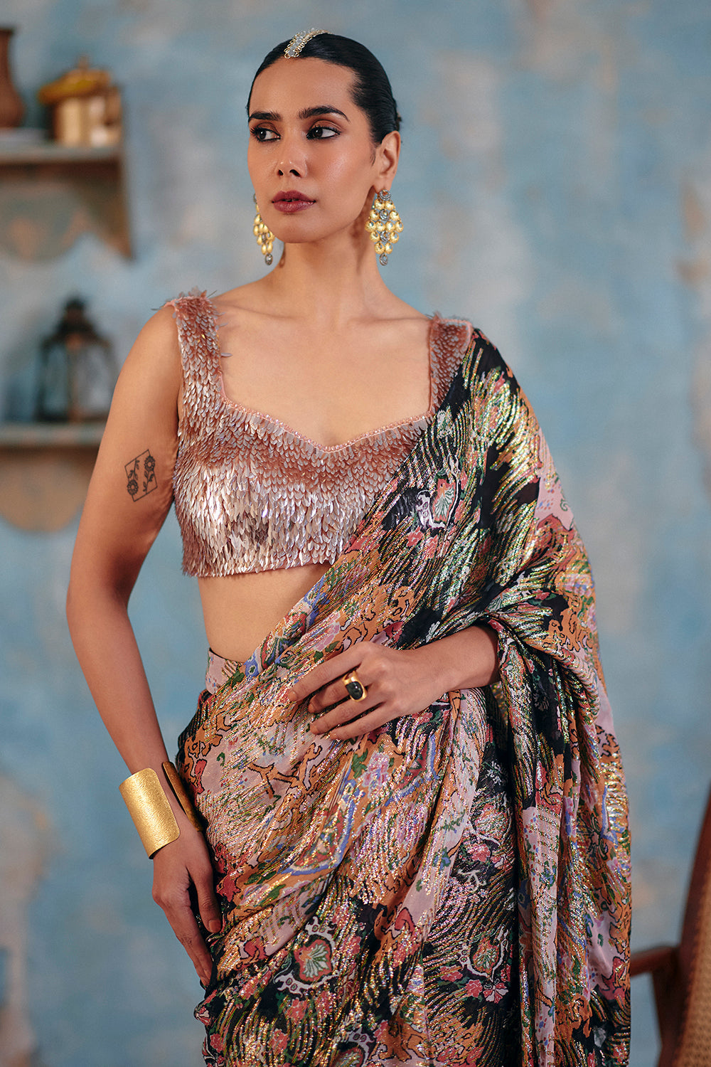 Zehn Multi Toned Metallic Lurex Georgette Saree for Cocktail Evenings